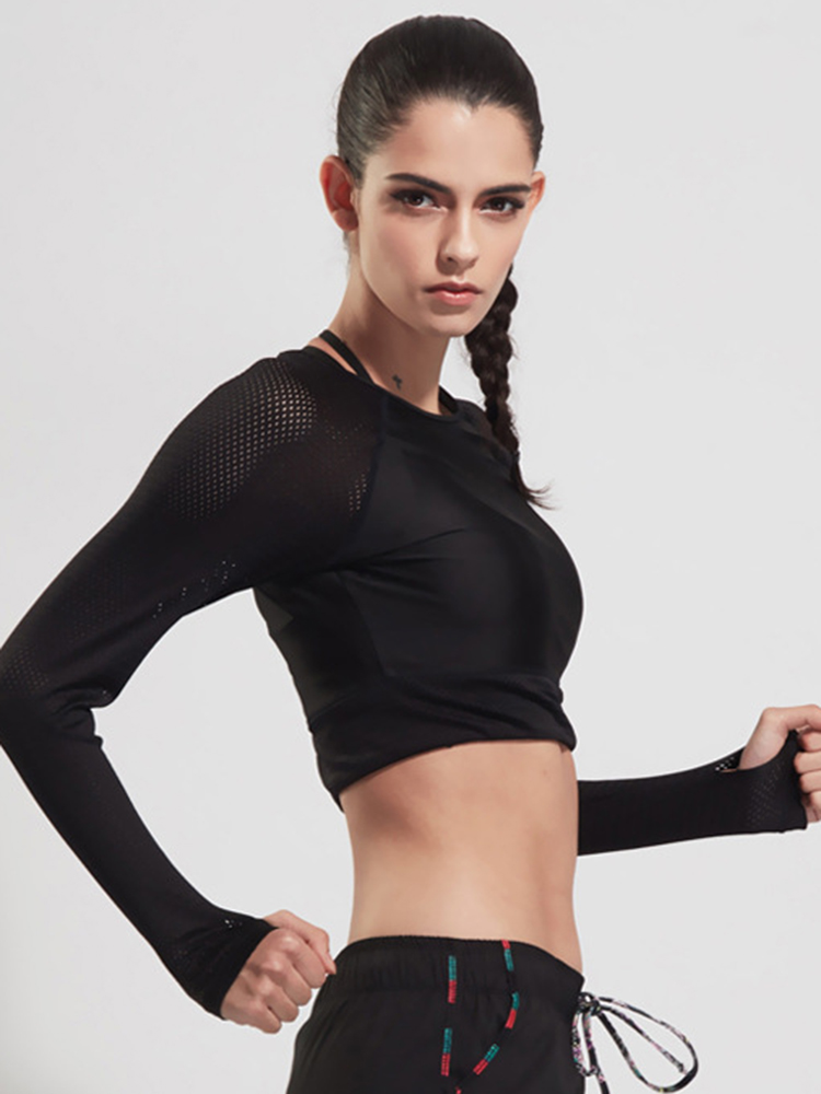 Women-Long-Sleeve-Mesh-Stitching-Elastic-Yoga-Running-Training-Crop-Tops-1121194