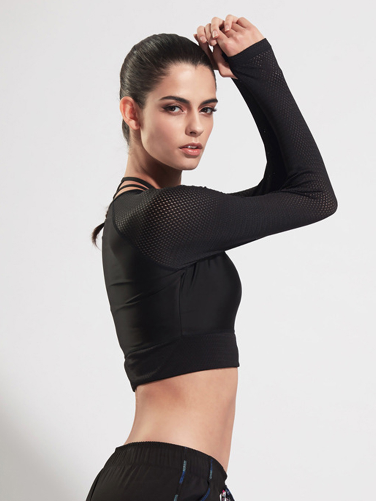 Women-Long-Sleeve-Mesh-Stitching-Elastic-Yoga-Running-Training-Crop-Tops-1121194