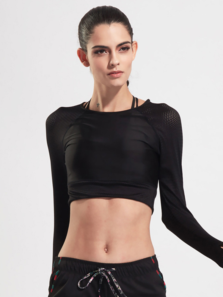 Women-Long-Sleeve-Mesh-Stitching-Elastic-Yoga-Running-Training-Crop-Tops-1121194