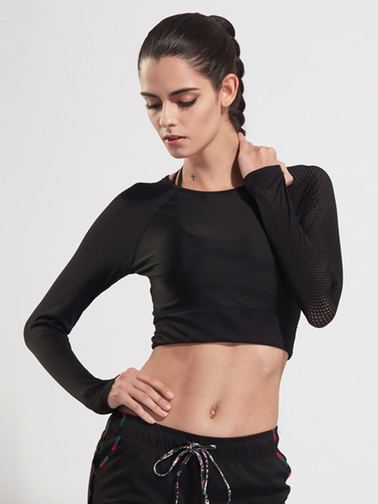 Women-Long-Sleeve-Mesh-Stitching-Elastic-Yoga-Running-Training-Crop-Tops-1121194