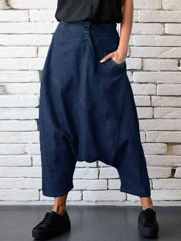 Casual-Women-Denim-Pocket-Elastic-Waist-Drop-Crotch-Harem-Pants-1230771