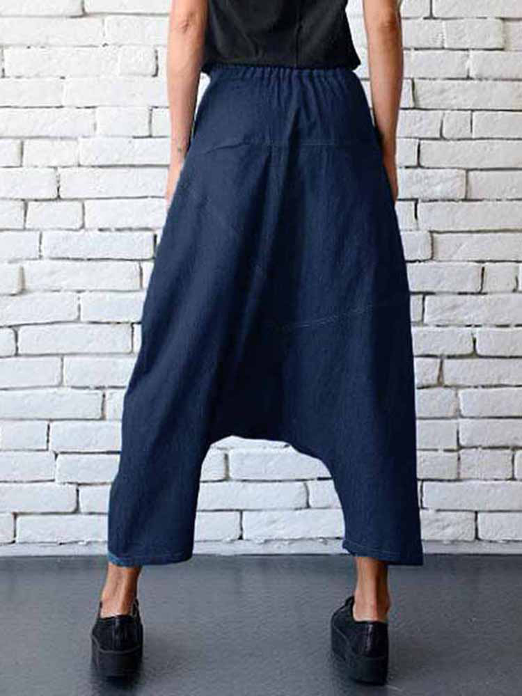 Casual-Women-Denim-Pocket-Elastic-Waist-Drop-Crotch-Harem-Pants-1230771