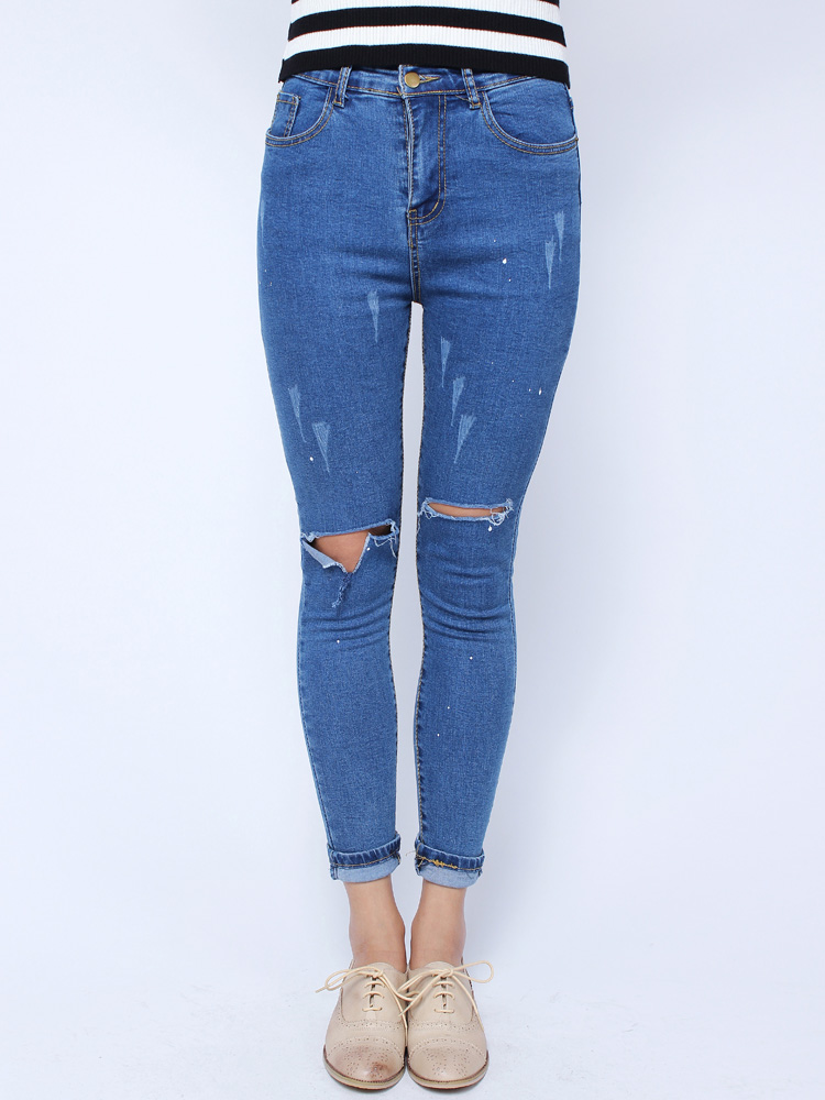 Fashion-Casual-Blue-Denim-Battered-Holes-Long-Trousers-Pants-Jeans-955253
