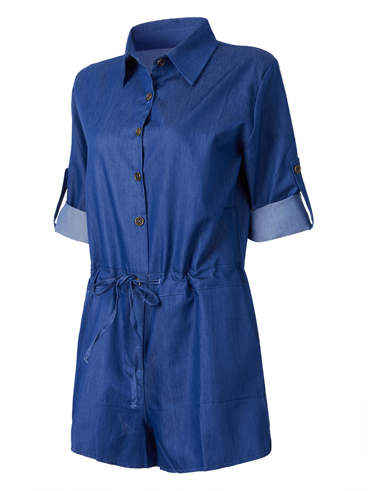 Belt-Sexy-Denim-Blue-Long-Sleeve-Lapel-Button-Pocket-Women-Short-Jumpsuits-1027380