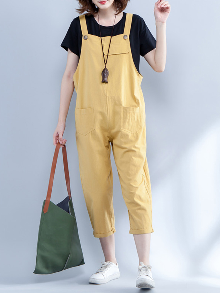 Brief-Sleeveless-Strap-Pure-Color-Linen-Cotton-Jumpsuit-1297126