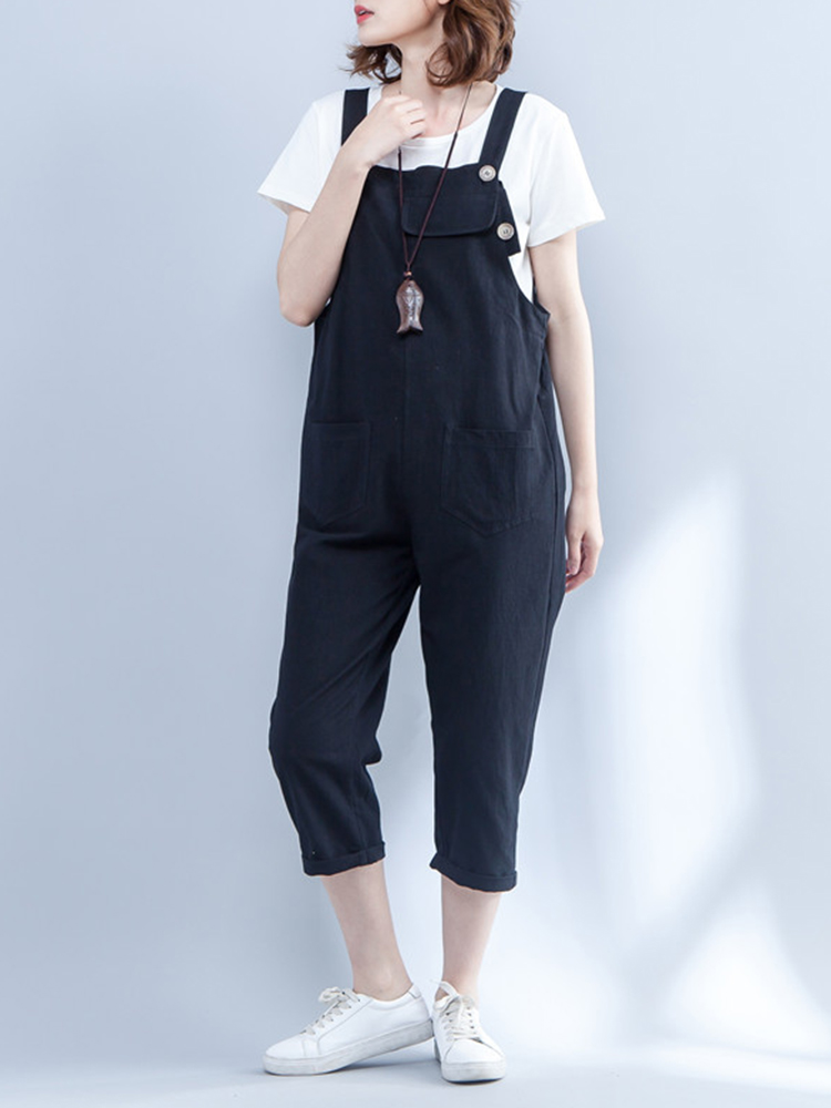 Brief-Sleeveless-Strap-Pure-Color-Linen-Cotton-Jumpsuit-1297126