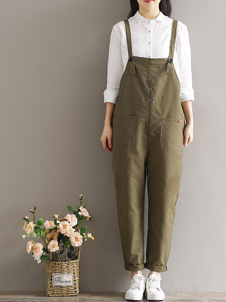 Casual-Women-Cotton-Pure-Color-Sleeveless-Pocket-Overalls-1161598