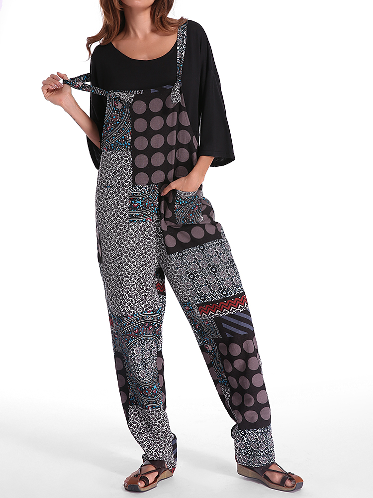 Casual-Women-Polka-Dot-Printed-Loose-Patchwork-Pocket-Jumpsuit-1282091