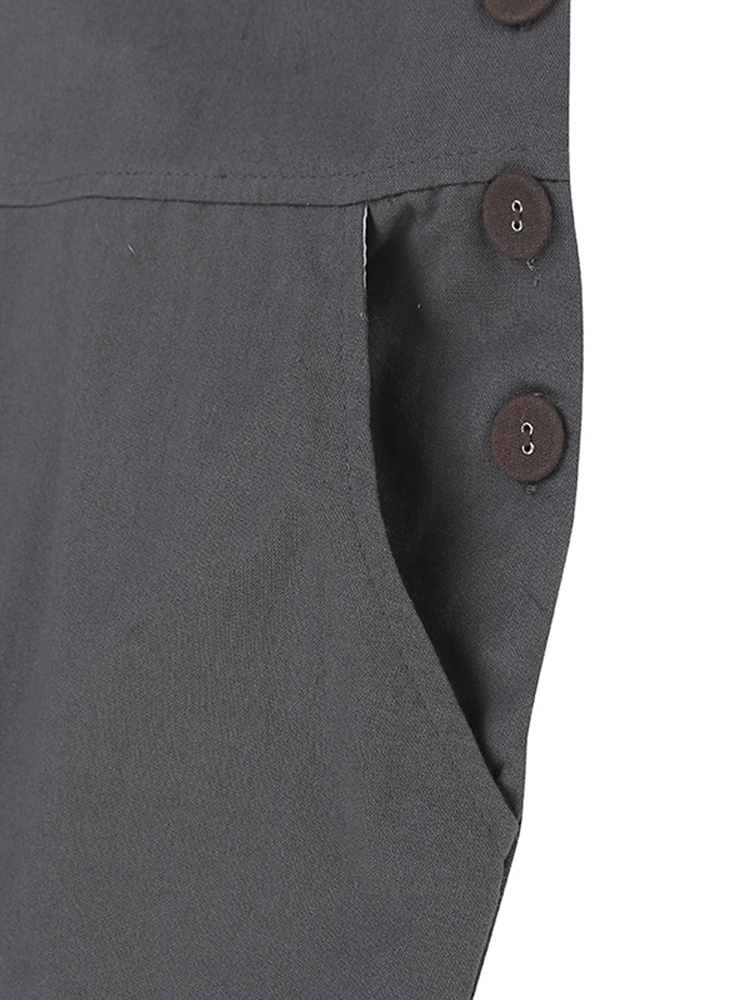 Casual-Women-Pure-Color-Side-Button-Strap-Cotton-Overalls-1161597