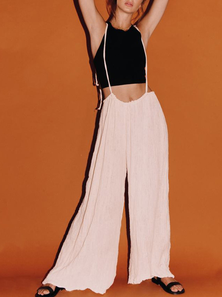 Casual-Women-Retro-Solid-Color-Wide-Leg-Pant-Straps-Jumpsuit-1438404