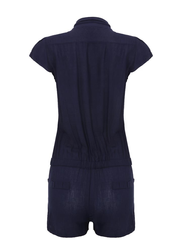 Women-Short-Sleeve-Stripe-Elastic-Waist-Siamese-Trousers-Jumpsuit-929342