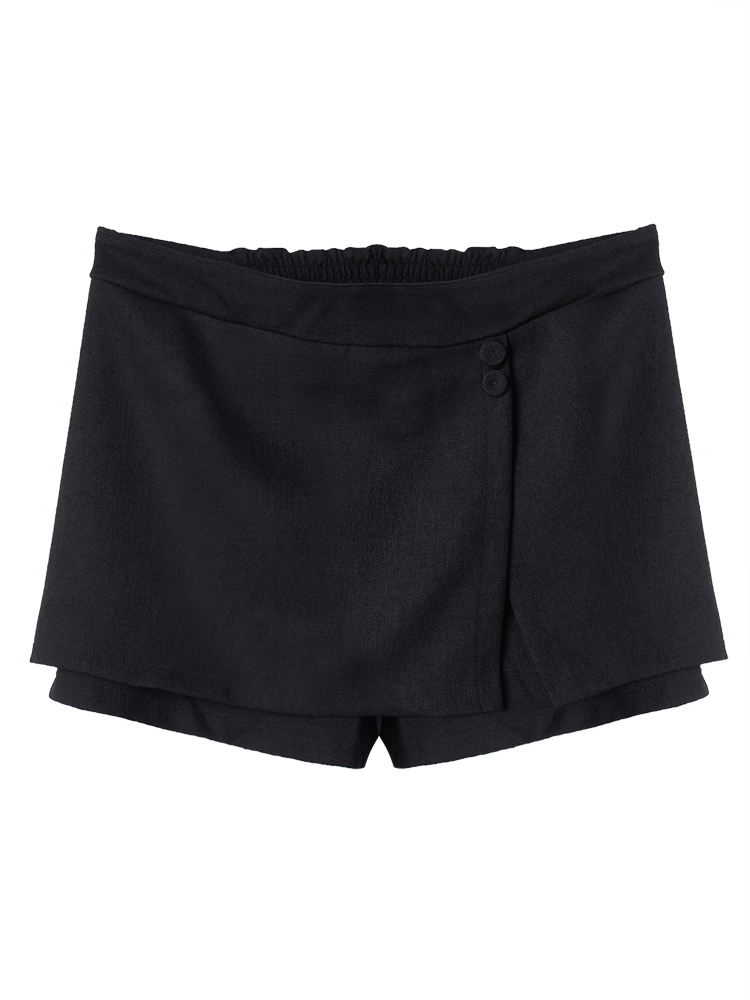 Casual-Slim-Black-Button-Stretch-Waist-Women-Shorts-Split-Skirt-1048715