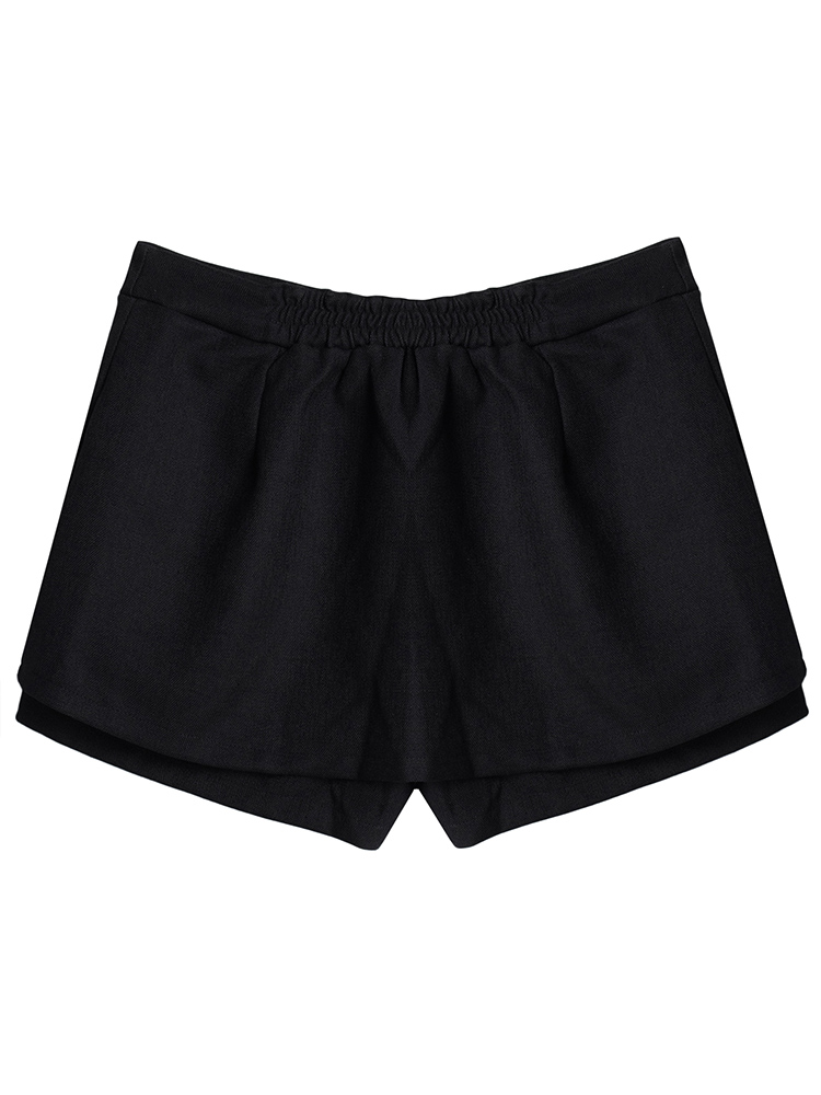 Casual-Slim-Black-Button-Stretch-Waist-Women-Shorts-Split-Skirt-1048715