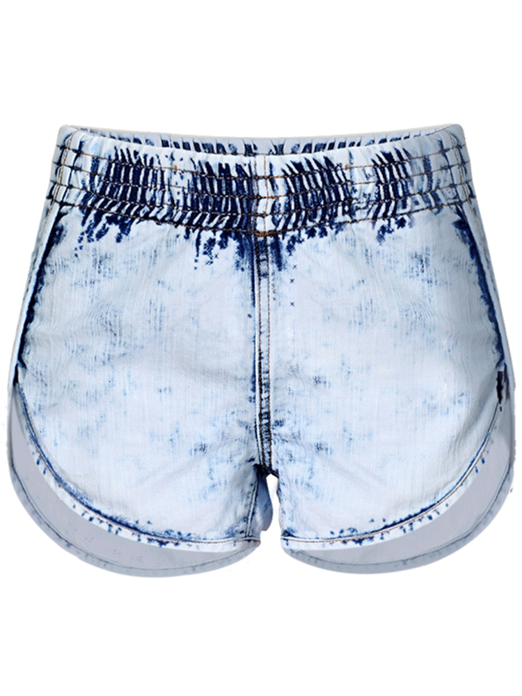 Casual-Women-Elastic-Waist-Irregular-Denim-Shorts-with-Pocket-1195910