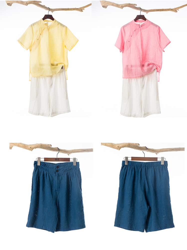 Casual-Women-Linen-Elastic-Waist-Pure-Color-Shorts-1309965