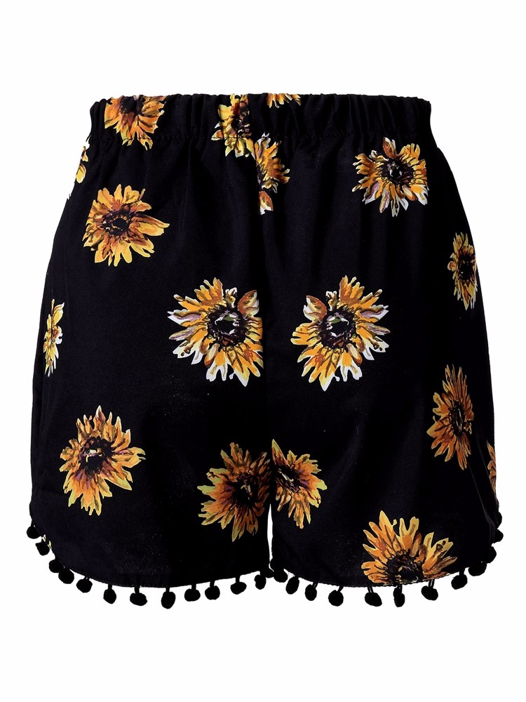 Women-Elastic-High-Waist-Sunflower-Printed-Shorts-Casual-Beach-Shorts-1044781