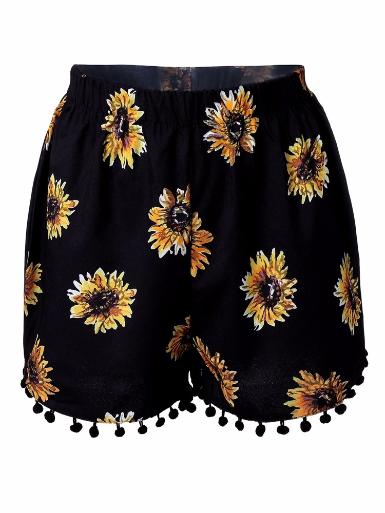 Women-Elastic-High-Waist-Sunflower-Printed-Shorts-Casual-Beach-Shorts-1044781