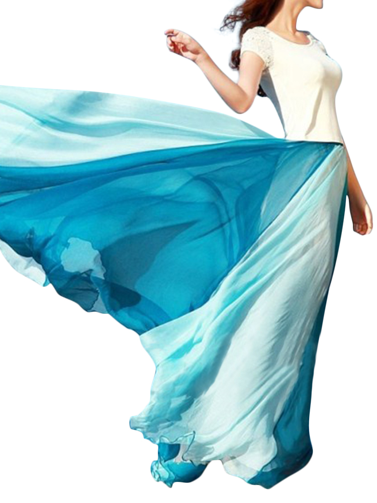 Bohemian-Chiffon-Contrast-Color-Patchwork-Elastic-Waist-Pleated-Maxi-Skirts-For-Women-1115320