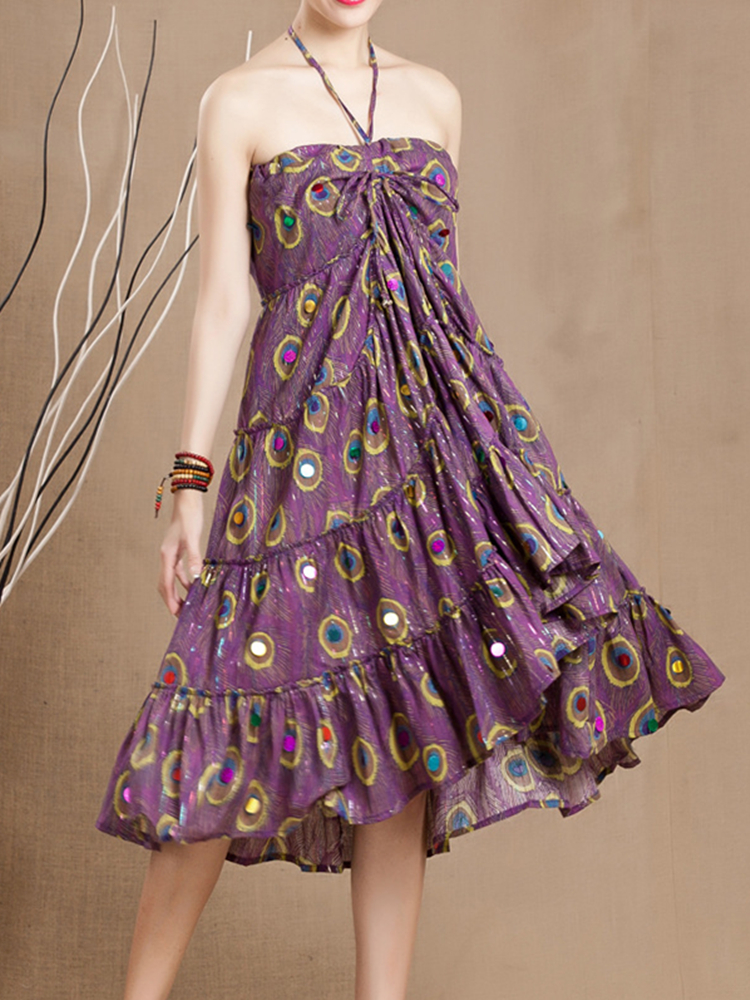 Bohemian-Peacock-Feather-Printed-Swing-Skirt-For-Women-1187068