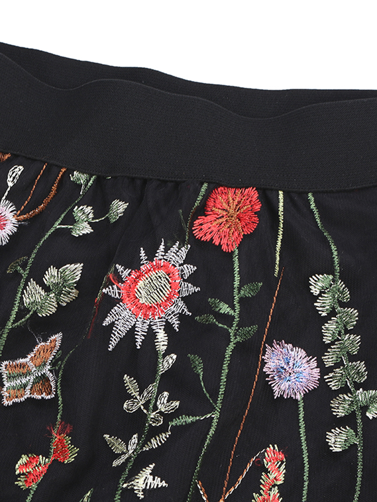 Bohemian-Women-Black-Elastic-Waist-Floral-Embroidered-Mesh-A-Line-Midi-Skirts-1154062