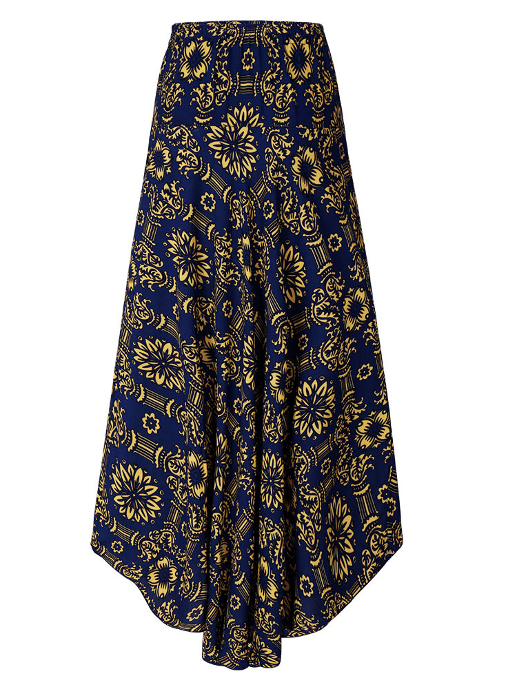 Bohemian-Women-Elastic-Waist-Printed-Irregular-Maxi-Skirts-1264276