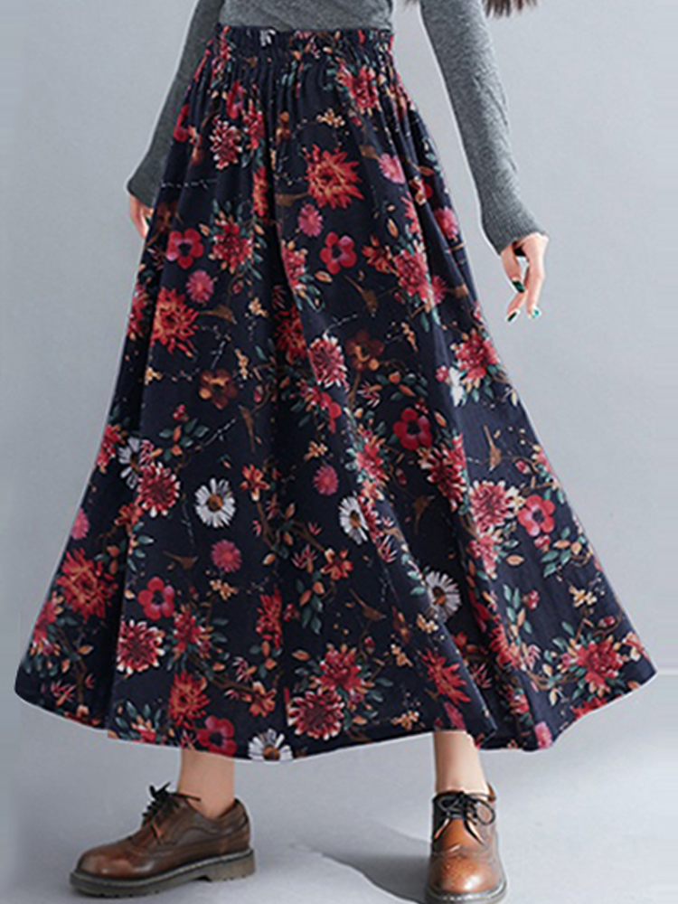 Bohemian-Women-Floral-High-Elastic-Waist-Pleated-A-Line-Maxi-Skirts-1304828