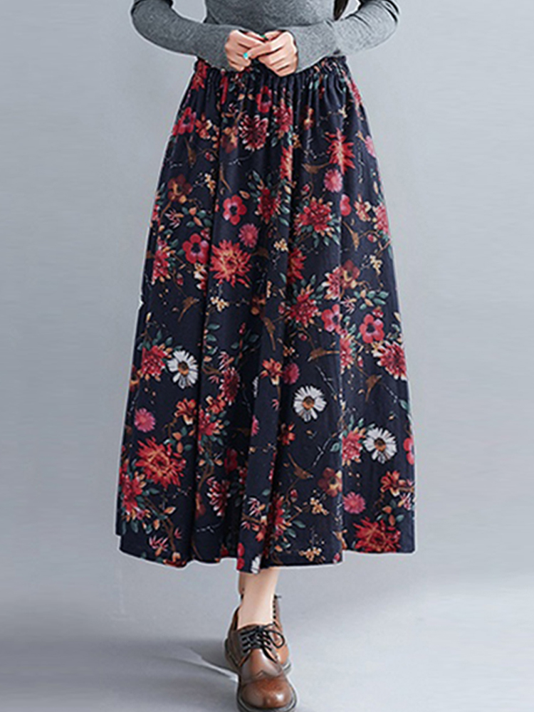 Bohemian-Women-Floral-High-Elastic-Waist-Pleated-A-Line-Maxi-Skirts-1304828