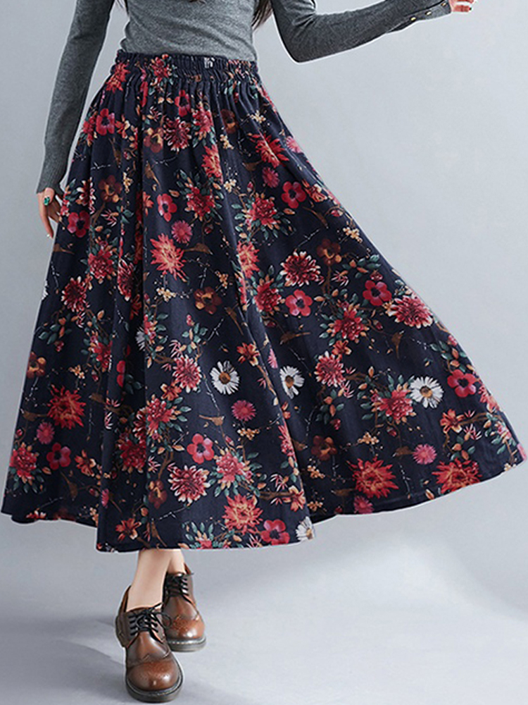 Bohemian-Women-Floral-High-Elastic-Waist-Pleated-A-Line-Maxi-Skirts-1304828