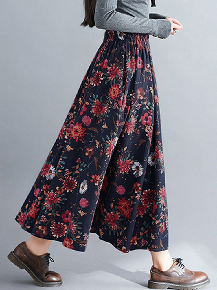 Bohemian-Women-Floral-High-Elastic-Waist-Pleated-A-Line-Maxi-Skirts-1304828