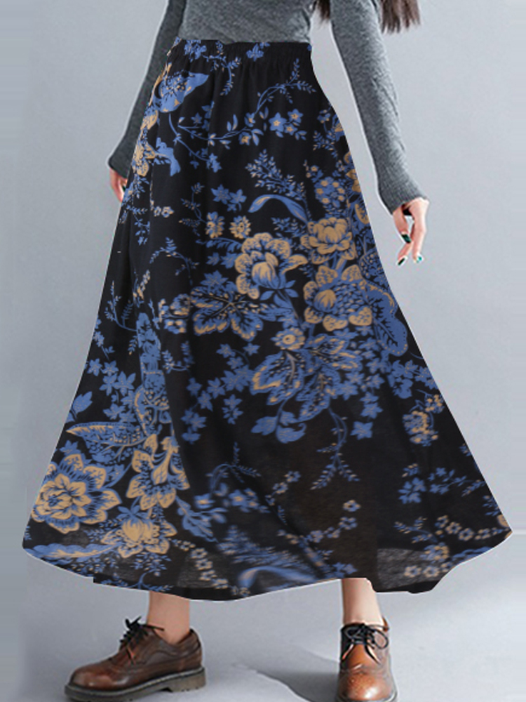 Bohemian-Women-Floral-High-Elastic-Waist-Pleated-A-Line-Maxi-Skirts-1304828
