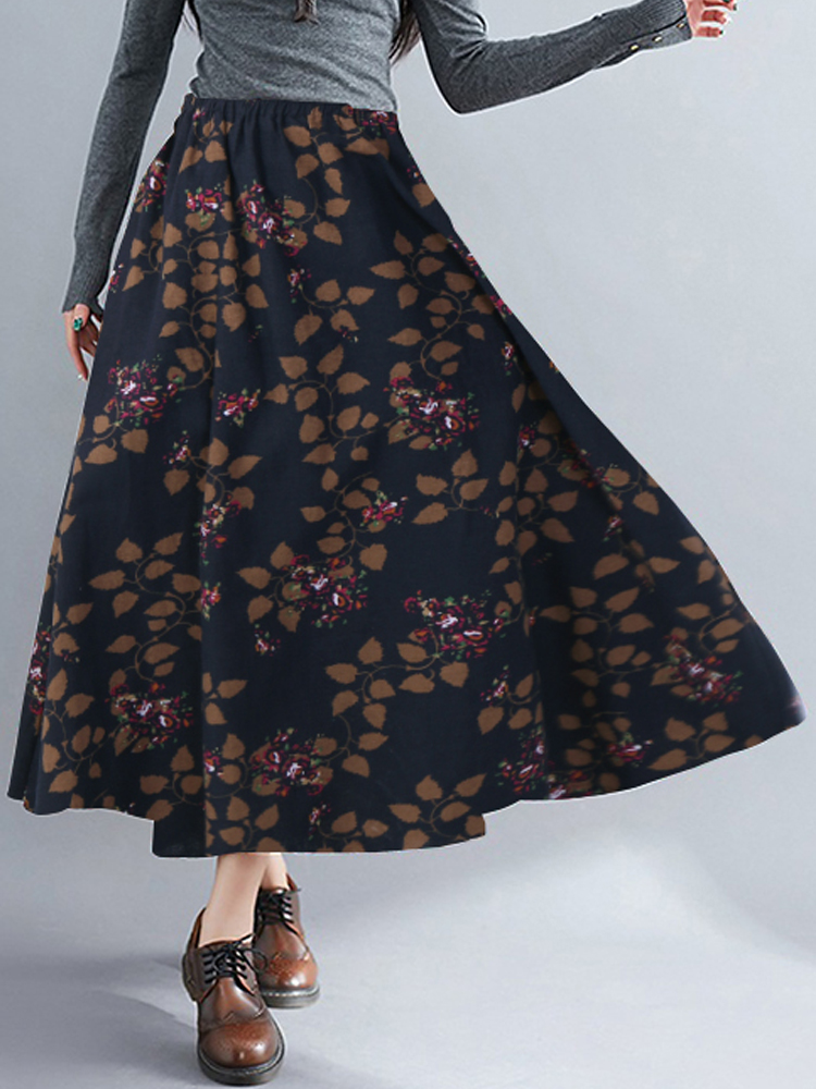 Bohemian-Women-Floral-High-Elastic-Waist-Pleated-A-Line-Maxi-Skirts-1304828