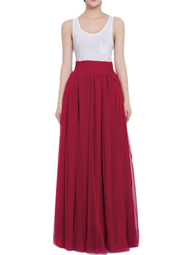 Bow-Belt-Solid-Color-Mesh-Tulle-Pleated-High-Waist-Women-Maxi-Skirt-1030012