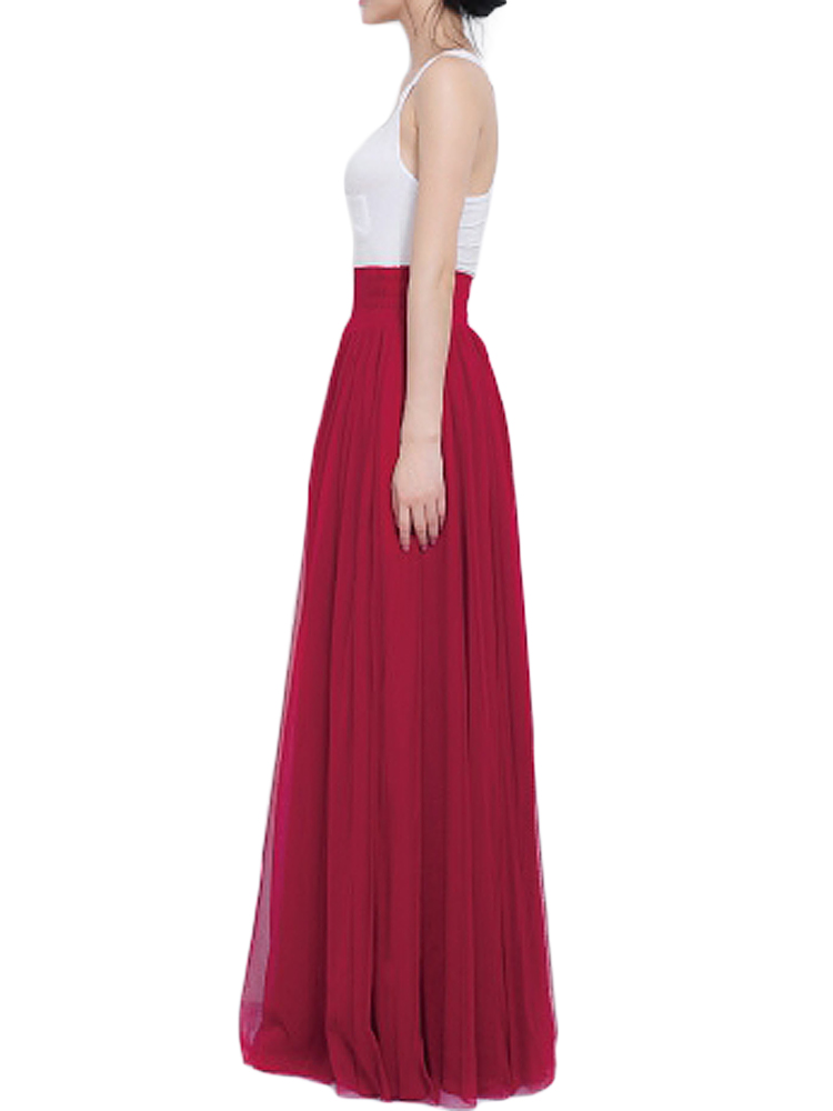 Bow-Belt-Solid-Color-Mesh-Tulle-Pleated-High-Waist-Women-Maxi-Skirt-1030012