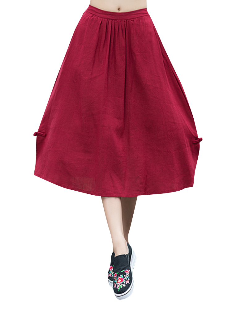 Casual-Pure-Color-Elastic-Waist-Loose-Hem-Skirts-for-Women-1196831