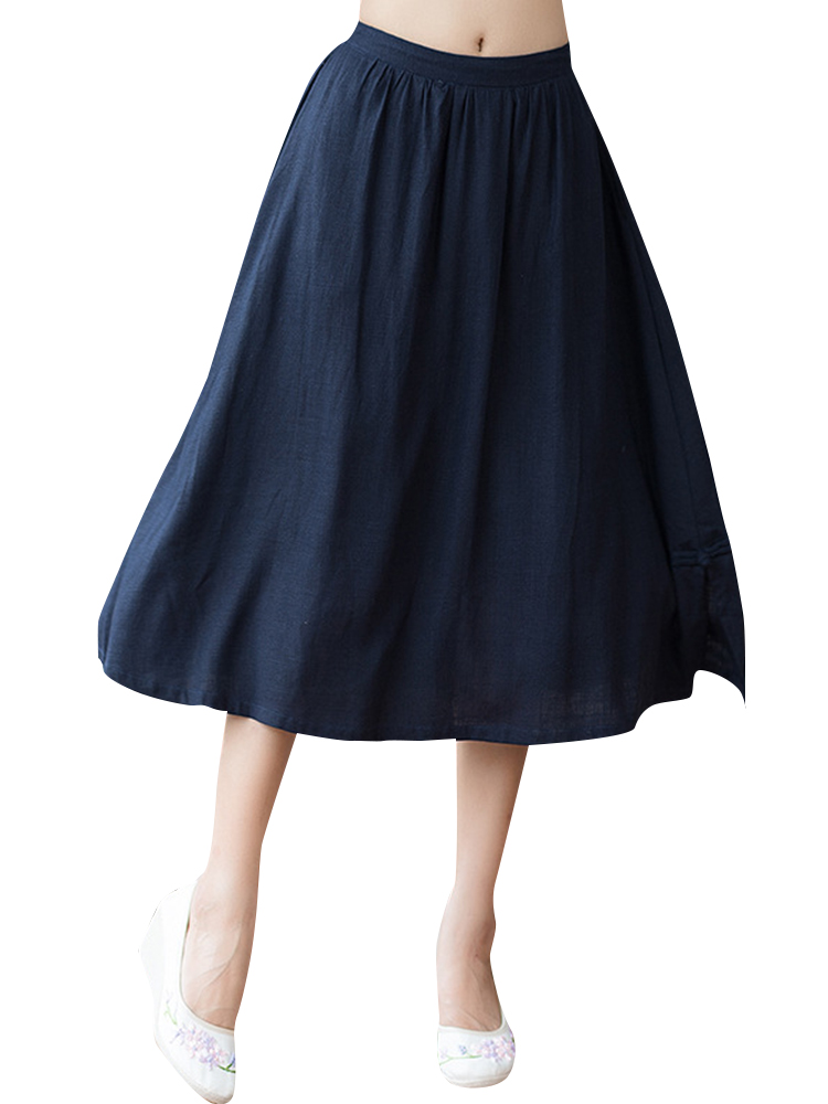 Casual-Pure-Color-Elastic-Waist-Loose-Hem-Skirts-for-Women-1196831