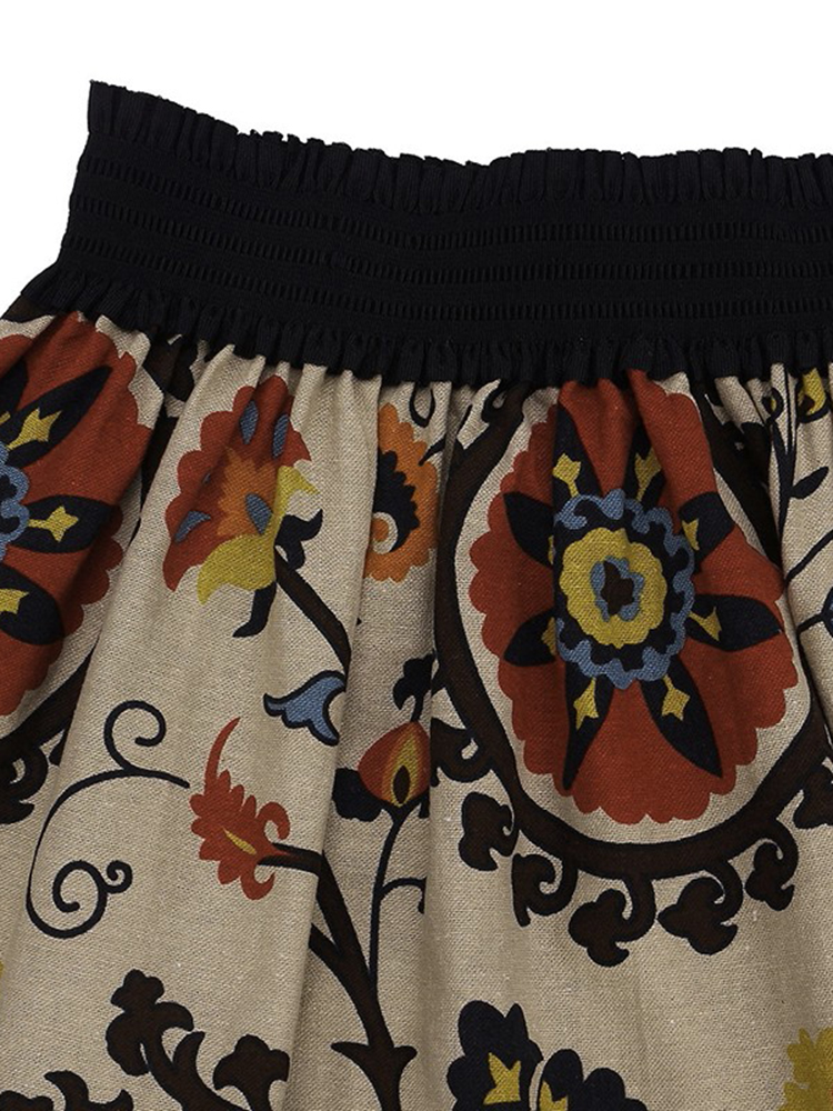 Casual-Women-Floral-Print-High-Waist-Cotton-Linen-A-line-Mini-Skirt-1049278