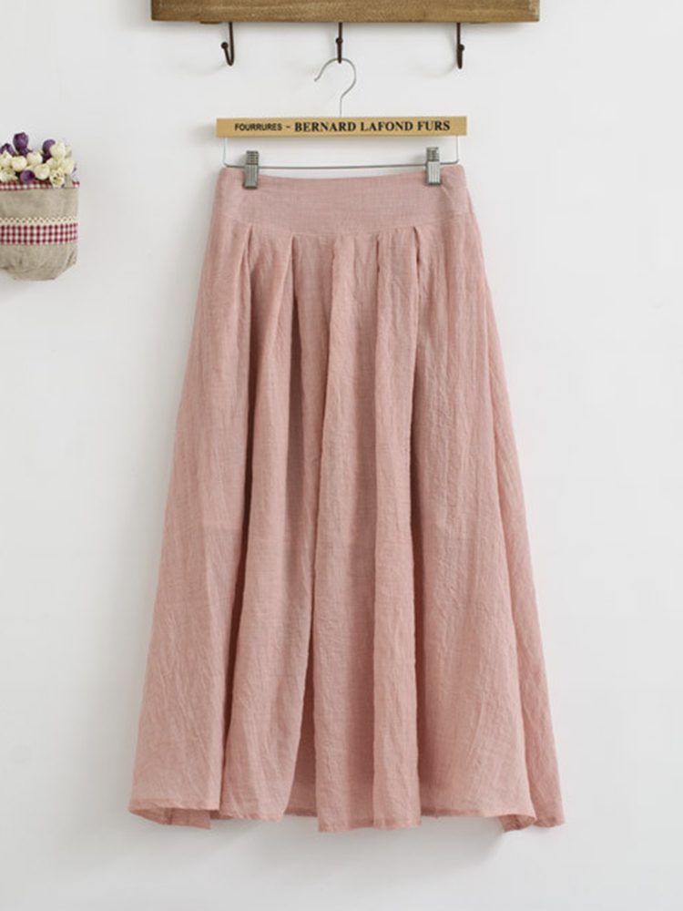 Casual-Women-Loose-Pleated-Pure-Color-Skirts-1148265