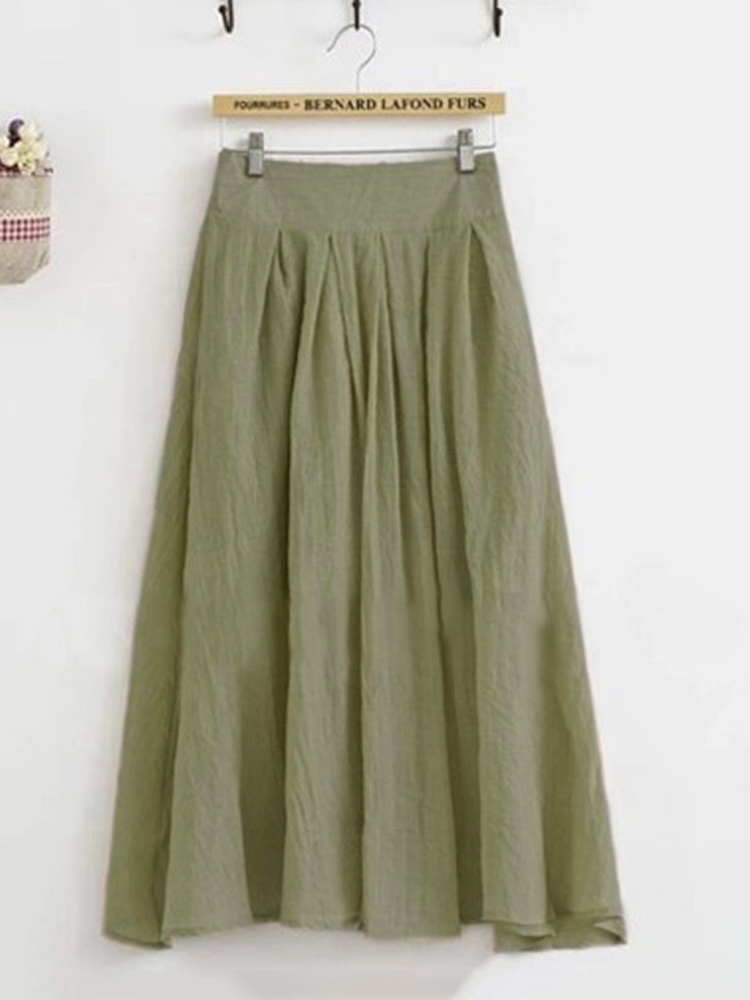 Casual-Women-Loose-Pleated-Pure-Color-Skirts-1148265