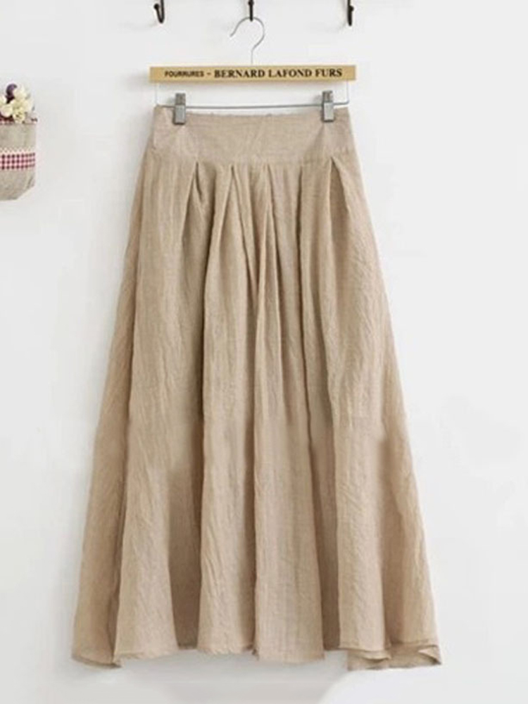 Casual-Women-Loose-Pleated-Pure-Color-Skirts-1148265