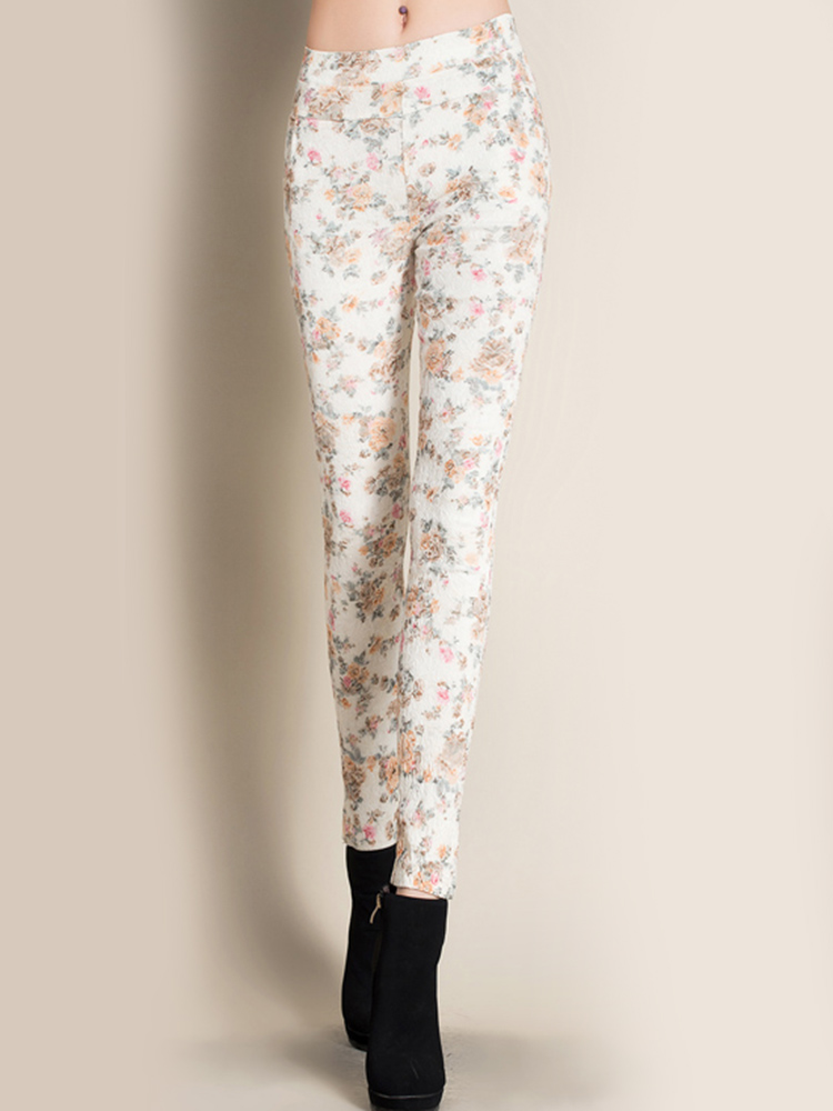 Casual-Jacquard-Floral-Mid-Waist-Slim-Women-Elastic-Pants-1106742