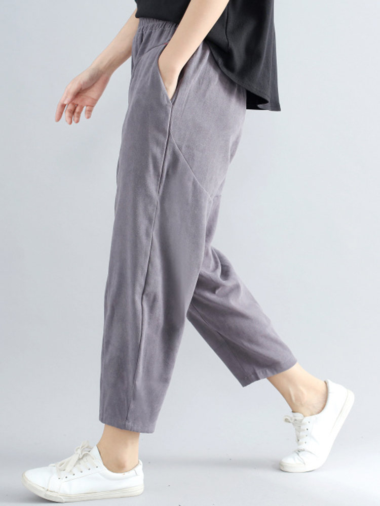 Casual-Loose-Elastic-High-Waist-Pure-Color-Women-Pants-1218110