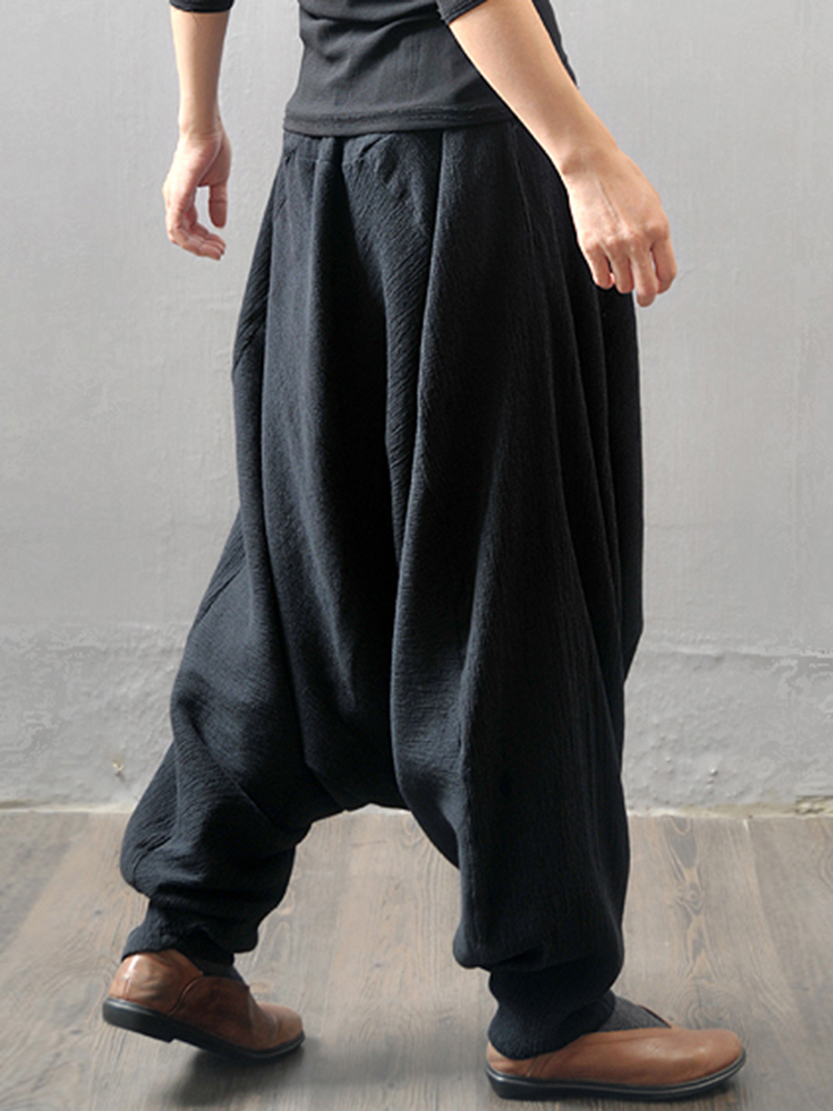 Casual-Loose-Elastic-Waist-Pure-Color-Women-Harem-Pants-1227398