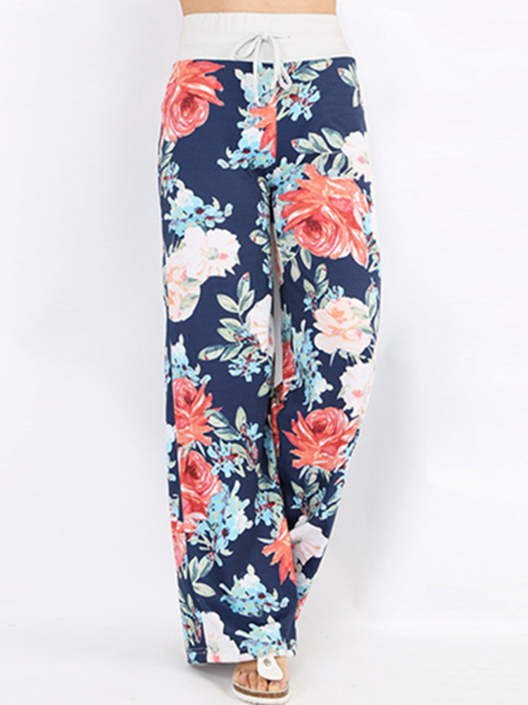 Casual-Loose-Floral-Printed-High-Waist-Women-Drawstring-Wide-Leg-Pants-1190133