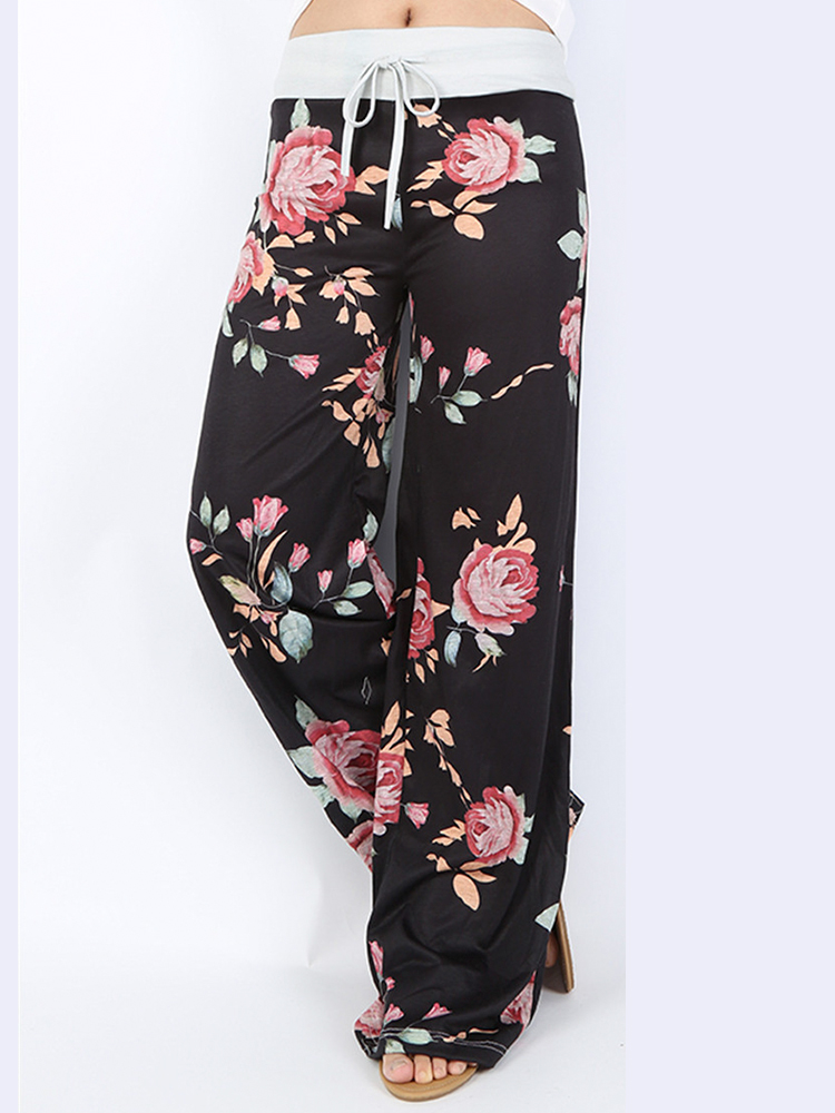 Casual-Loose-Floral-Printed-High-Waist-Women-Drawstring-Wide-Leg-Pants-1190133