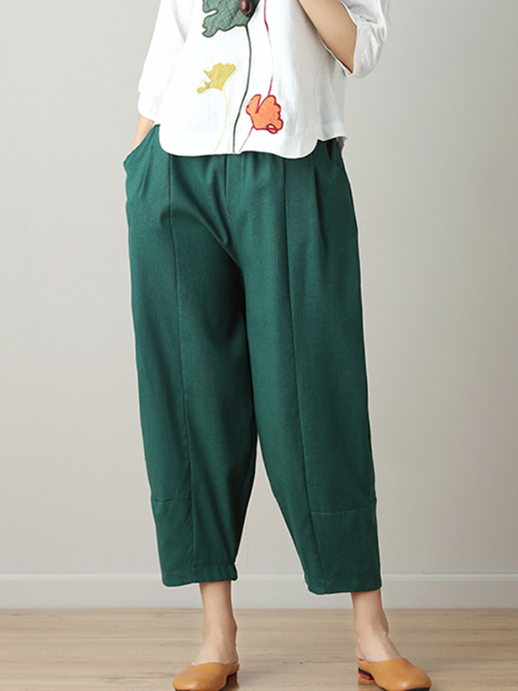 Casual-Loose-High-Elastic-Waist-Pure-Color-Pants-1295895