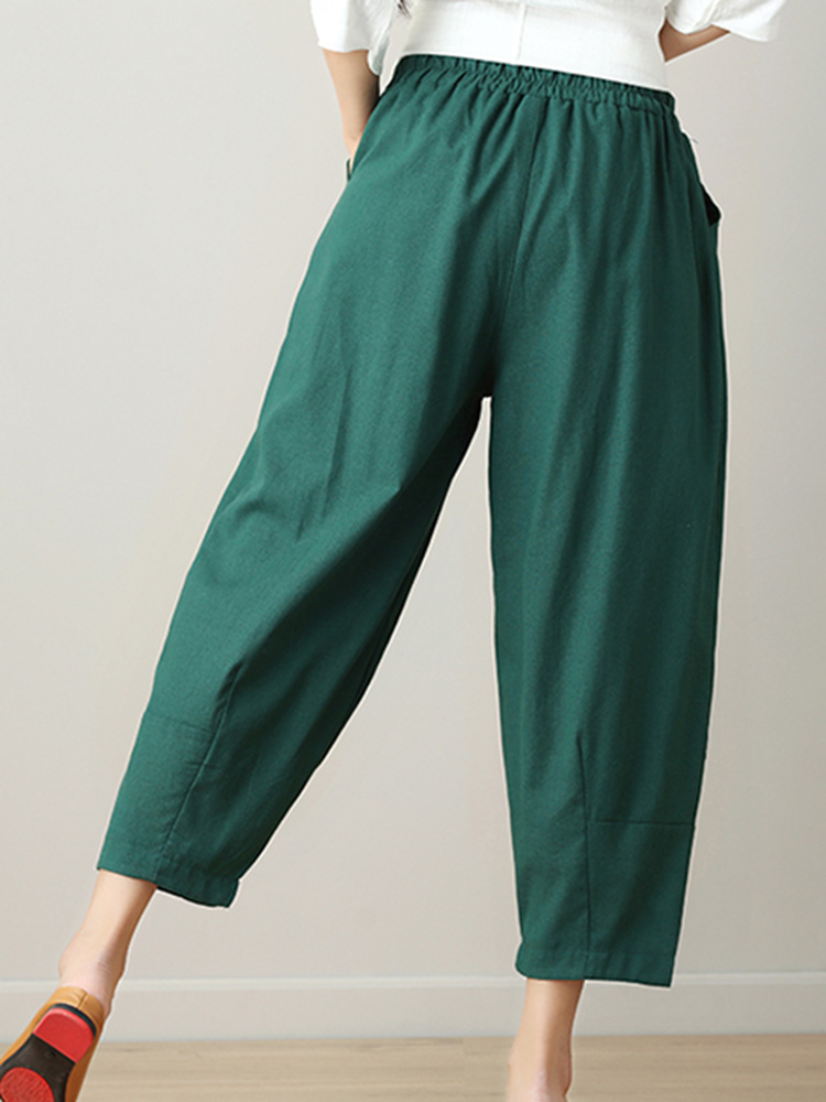 Casual-Loose-High-Elastic-Waist-Pure-Color-Pants-1295895