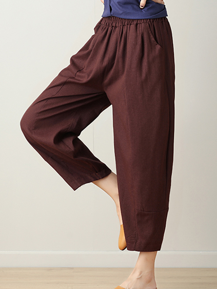 Casual-Loose-High-Elastic-Waist-Pure-Color-Pants-1295895