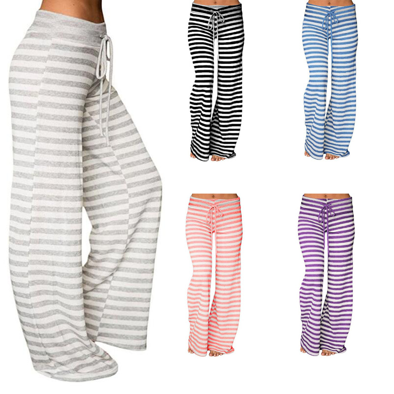 Casual-Loose-Stripe-Elastic-Waist-Women-Pants-1190132