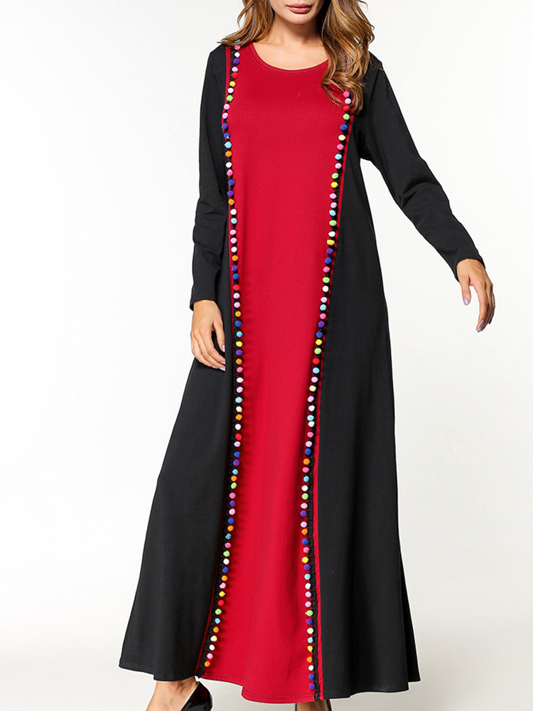 Casual-Women-Contrast-Color-O-Neck-Maxi-Dress-1252173