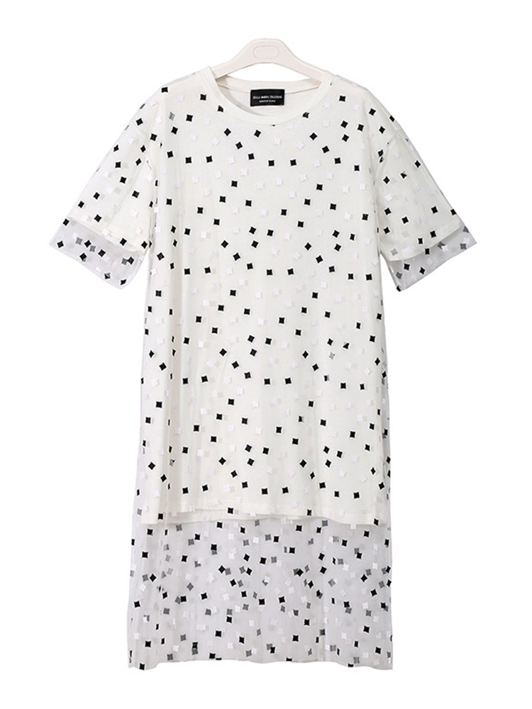 Casual-Women-Fake-Two-Pieces-Polka-Dot-O-Neck-Short-Sleeve-Dress-1312576